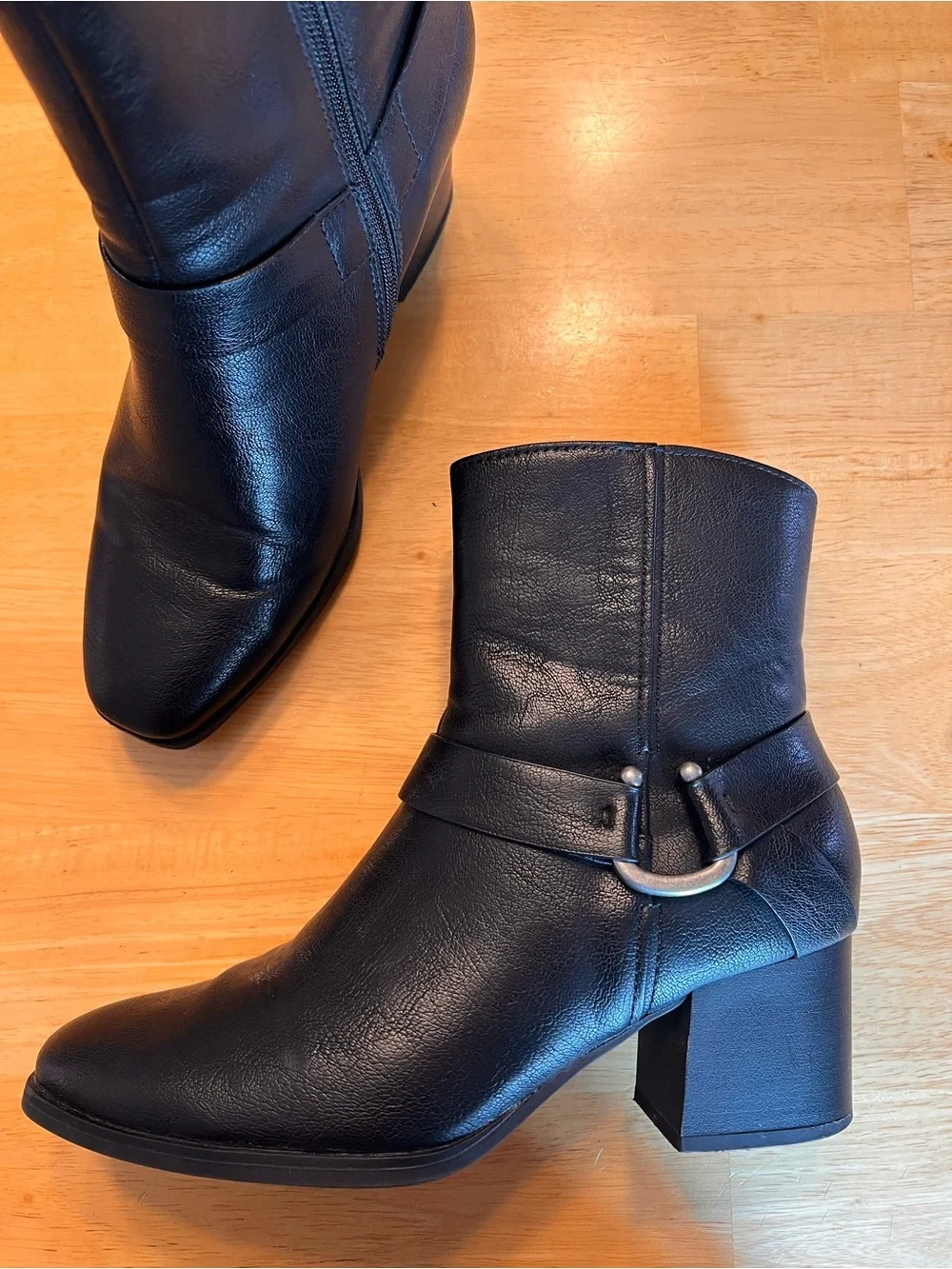 BareTraps Black Leather Mid-Heel Ankle Booties